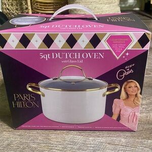 Paris Hilton Elegant White and Gold Cookware with Glass Lid